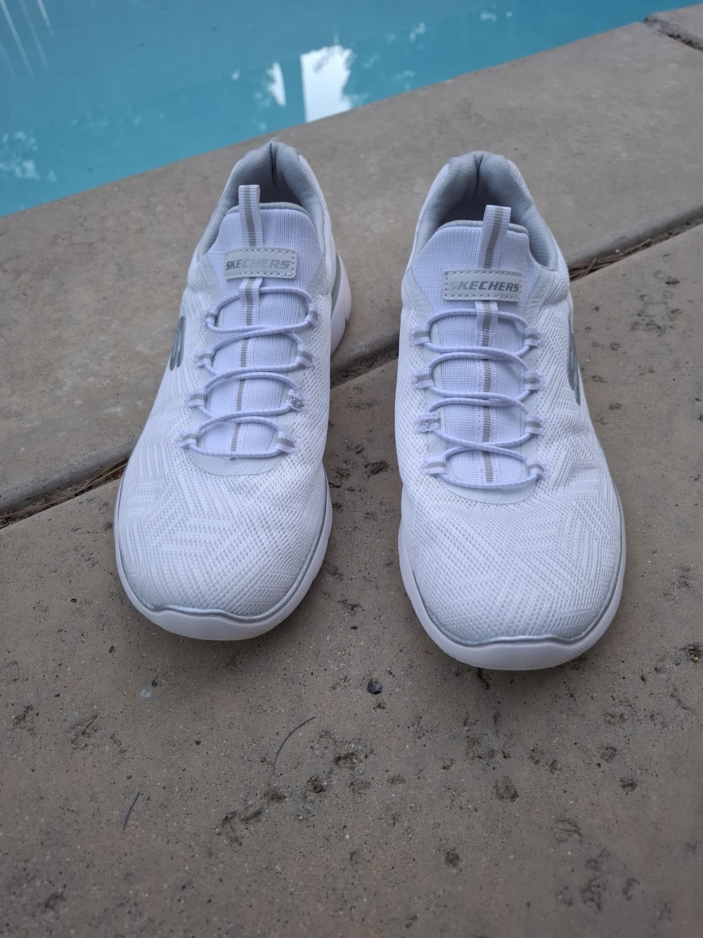Skechers White and Sliver Knit Slip-On Sneakers - Picture 2 of 5